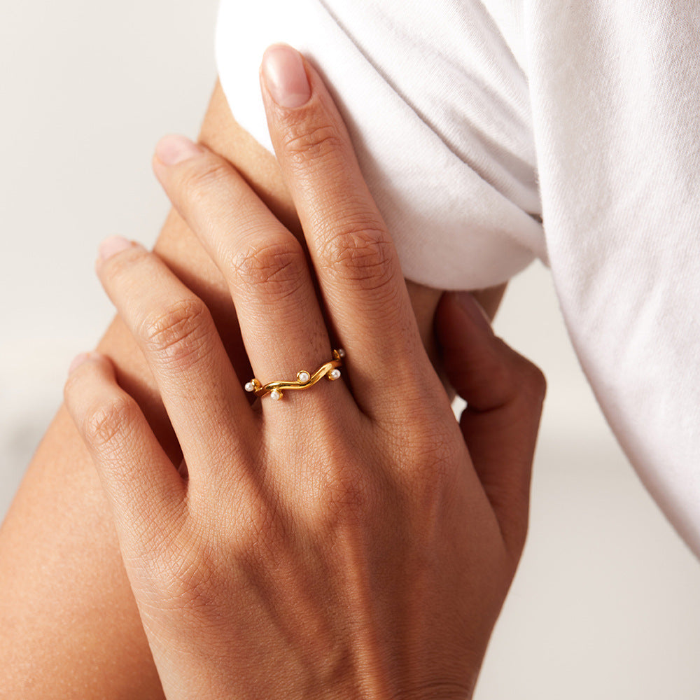 Bague de bouche en acier titane, style français vintage, simplicité géométrique, ne se décolore pas, ensemble de bijoux en perles irrégulières