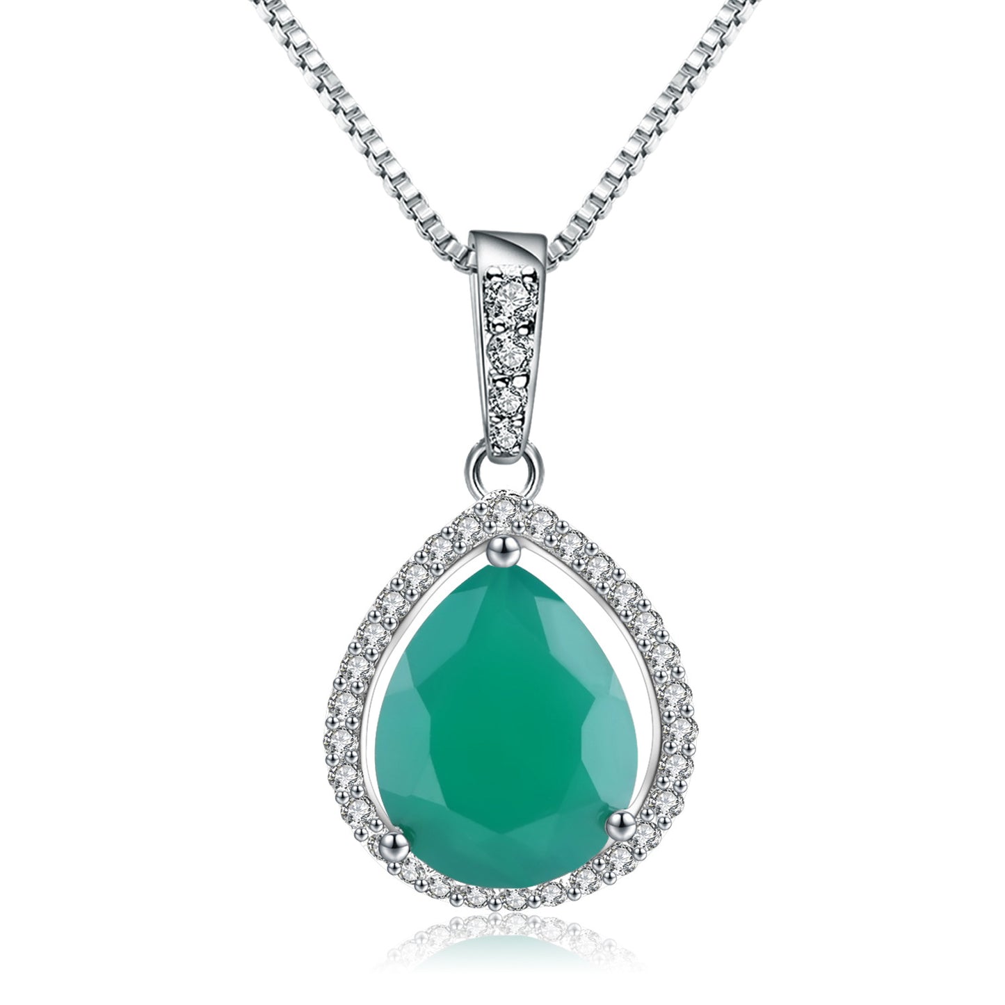 Fashionable pure silver green agate pendant with a light luxury temperament surrounded by broken diamonds s925 silver inlaid colorful treasure necklace pendant