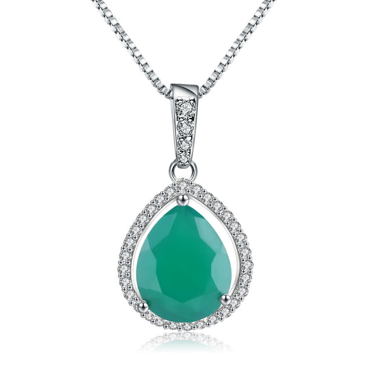 Pendentif en agate verte en argent pur à la mode avec un tempérament de luxe léger entouré de diamants brisés pendentif collier au trésor coloré incrusté d'argent s925