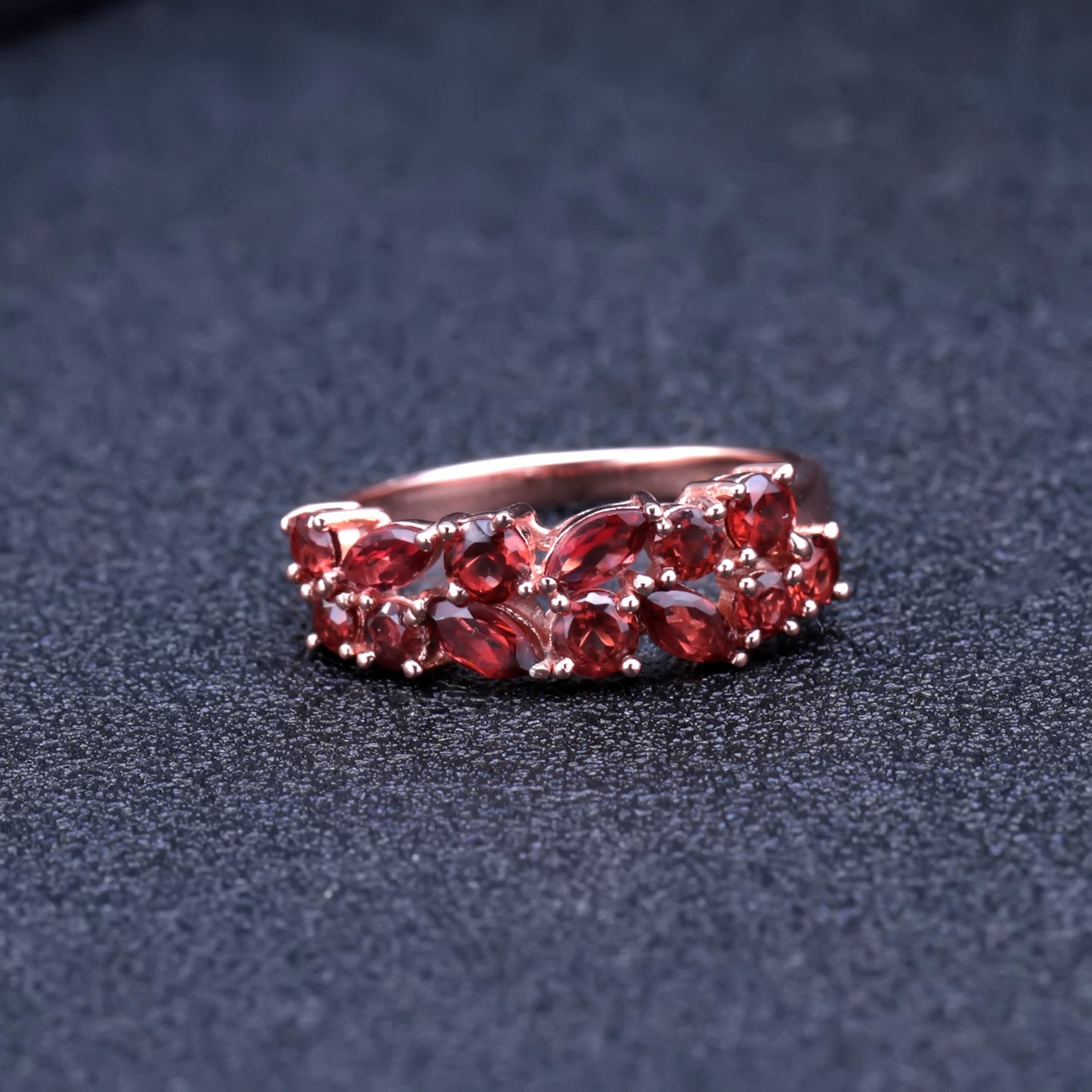 Natural Colorful Treasure Ring Fashion s925 Silver Plated Rose Gold Set Garnet Ring