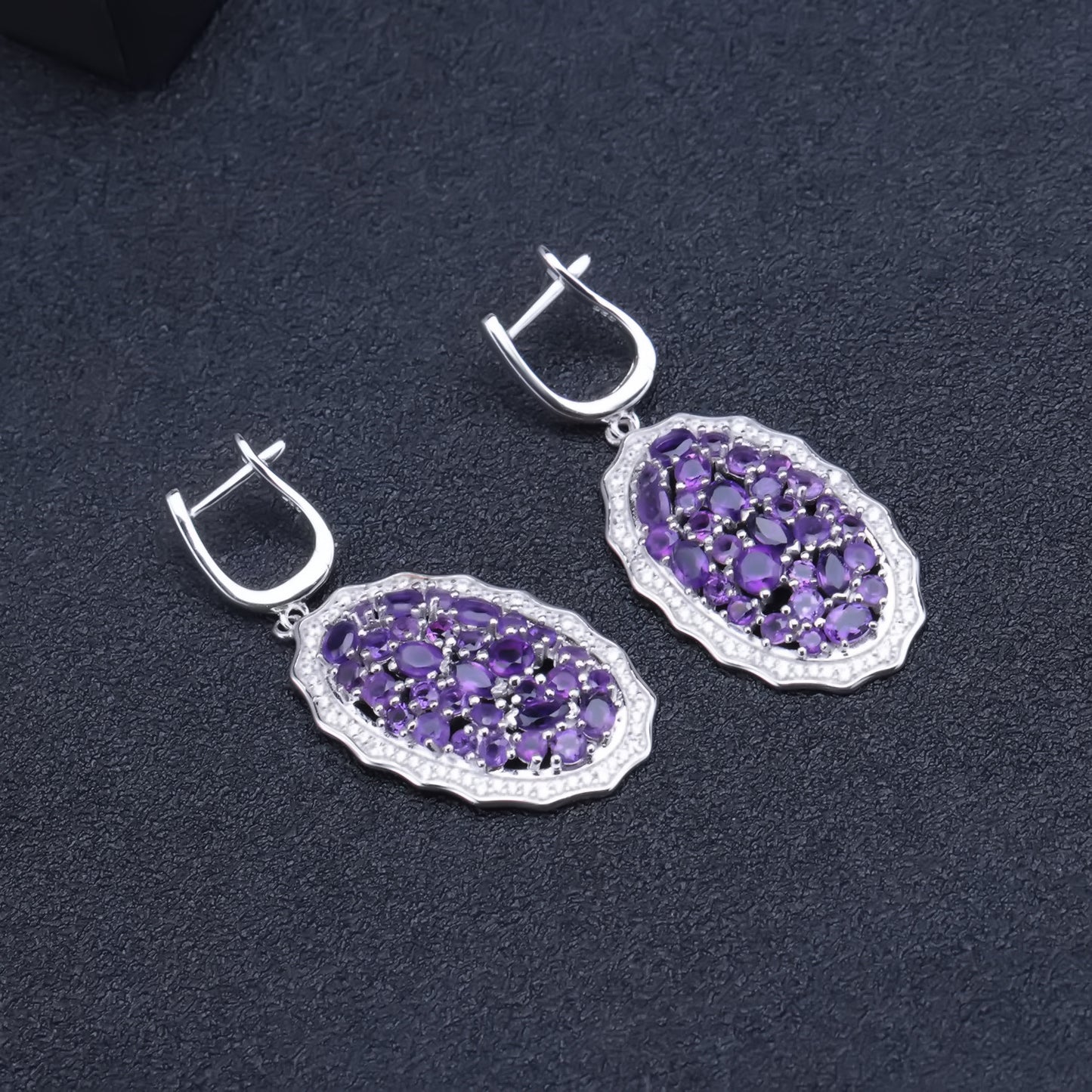 Conjunto de pendientes y aretes de amatista natural con incrustaciones de plata s925, aretes y aretes de tesoros naturales de colores