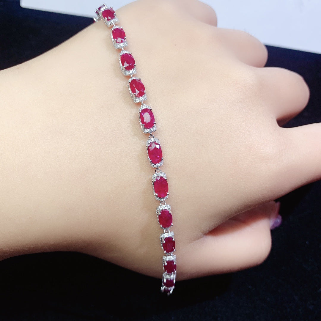 Natural ruby bracelet S925 silver inlaid main stone 4*6 selling