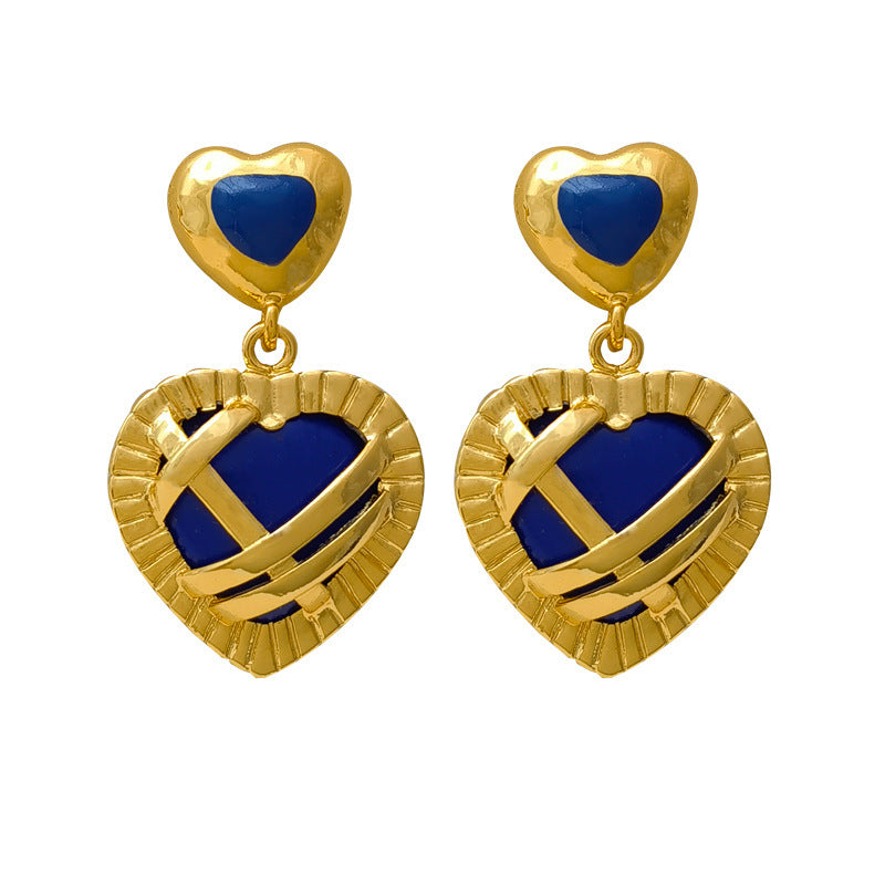 [DF] boucles d'oreilles d'amour en métal français avec aiguille en argent S925 originales avec Style élégant, petit groupe, boucles d'oreilles bleues de haute qualité