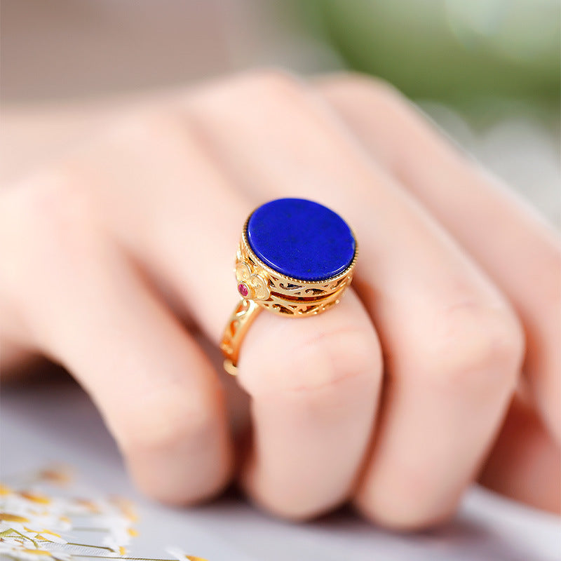 S925 Lapis Lazuli medallion opening ring