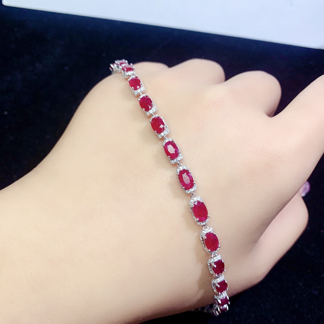 Natural ruby bracelet S925 silver inlaid main stone 4*6 selling