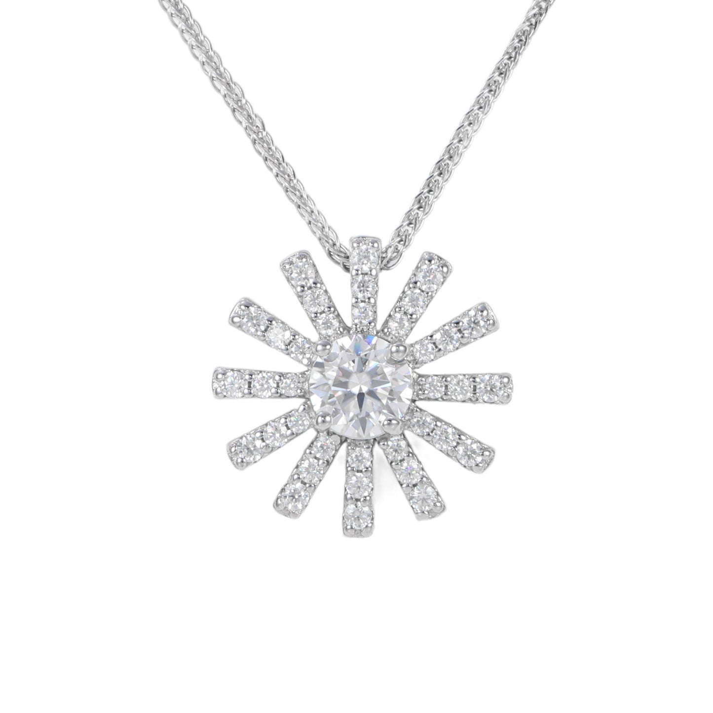 Lab Created DiamondS925 Sterling Silver Cultivated Gemstone Snowflake Pendant Collar Chain