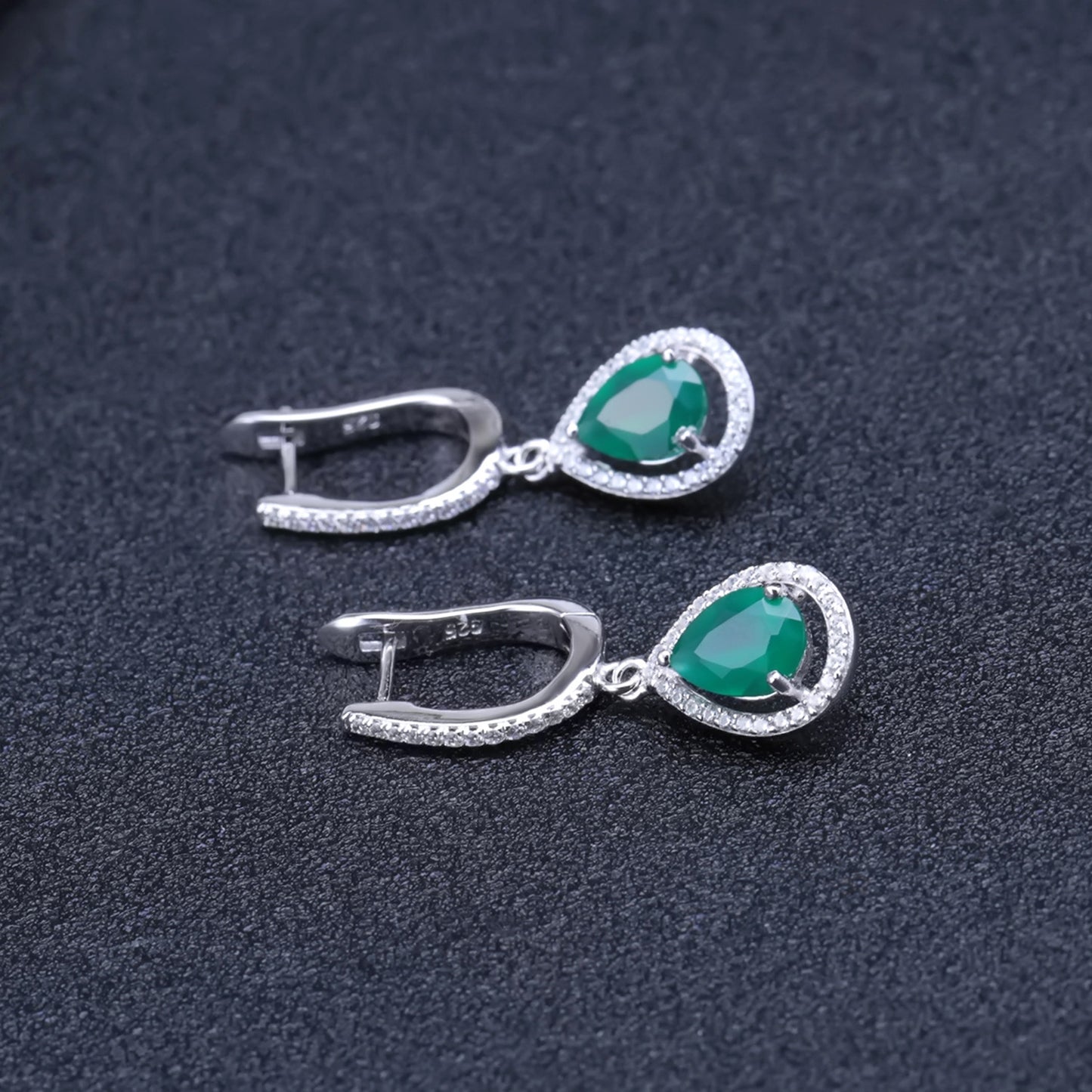 Natural green agate female earrings earrings spot direct supply fashion luxury s925 sterling silver inlaid gemstone earrings.