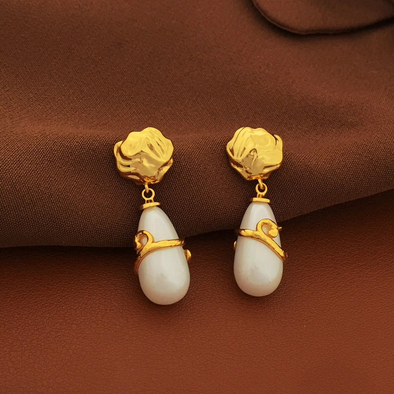 [DF]Self-designed S925 silver needle fashion Baroque Pearl Earrings with irregular water drops long ears