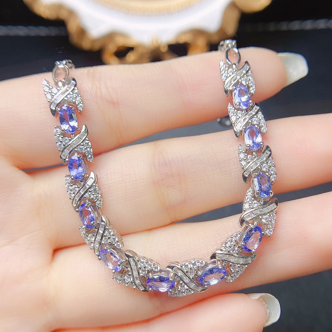 Natural Tanzanite bracelet S925 silver inlaid main stone