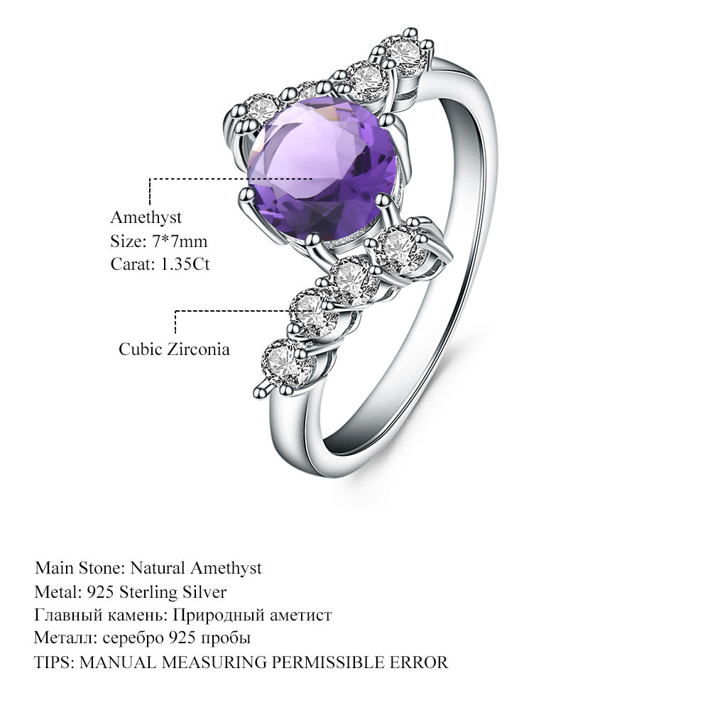 Customized S925 Silver Natural Amethyst Ring Earrings Set of Two Pieces Inlaid with Natural Colorful Treasure Jewelry Set