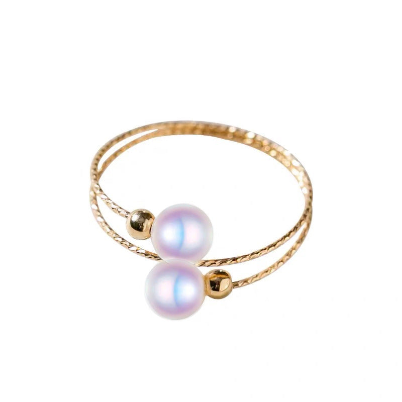 "Elastic Akoya" 4.5mm Japanese Akoya Pearl Ring - 18K Gold, Stretchable Spring Ring for a Perfect Fit.