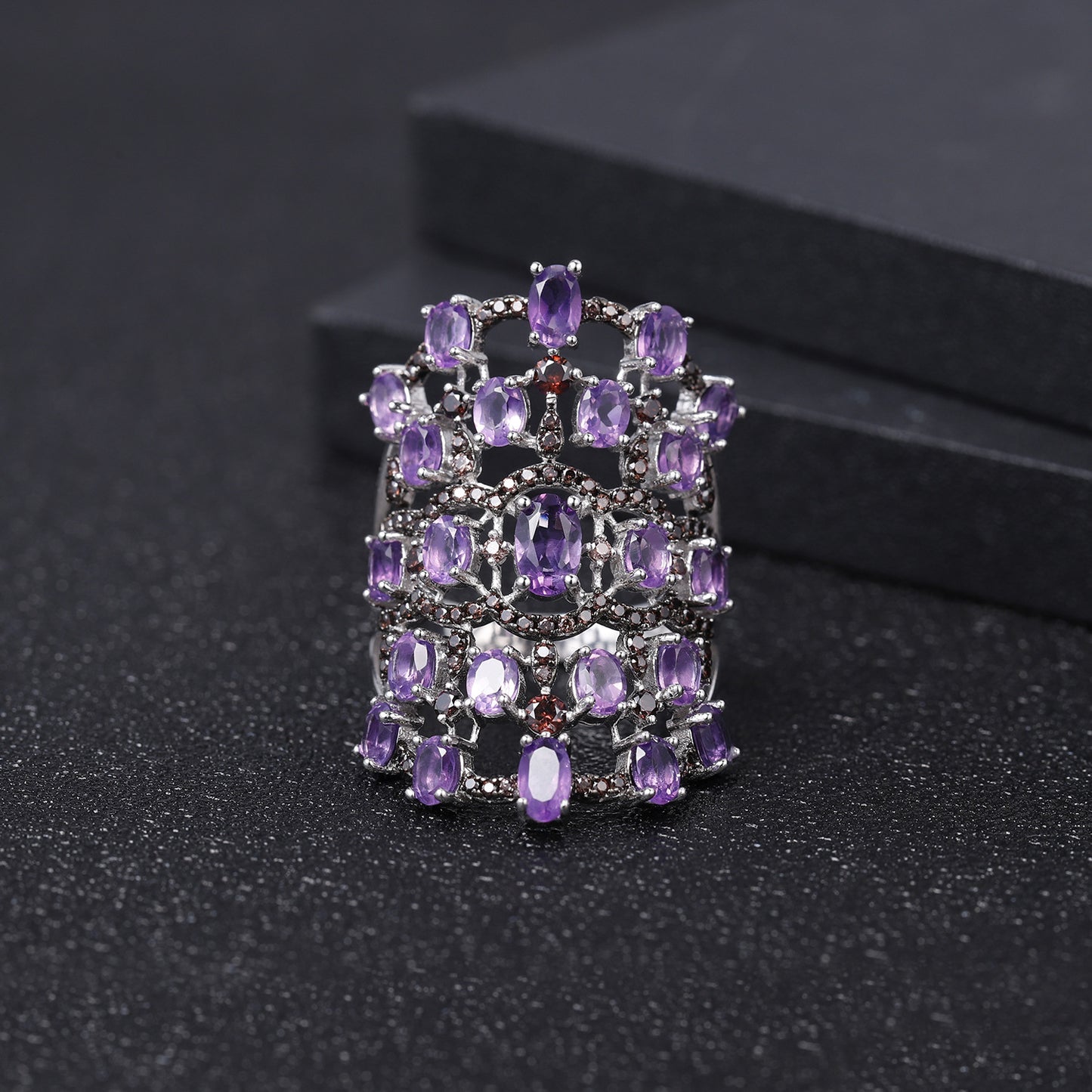 Natural Amethyst Ring s925 Silver Set Gemstone Ring