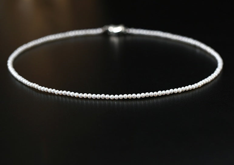 [DF]3-4mm Round Pearl Necklace - Fashionable Baby Freshwater Pearl Collar Necklace with 925 Silver Clasp