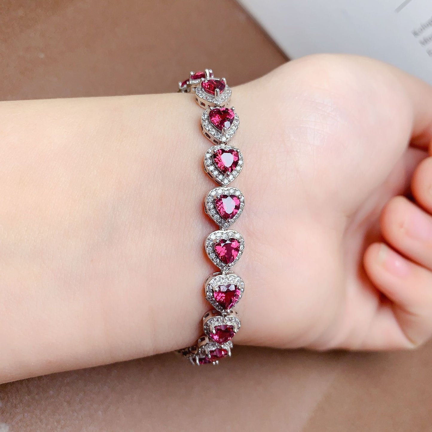 Pulsera de granate natural en plata 925 color morado rosa con engaste Seiko