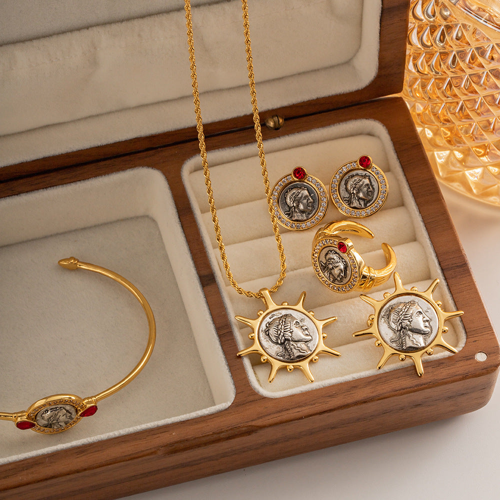 [DF]Vintage French Inspired Relief Coin Jewelry Set