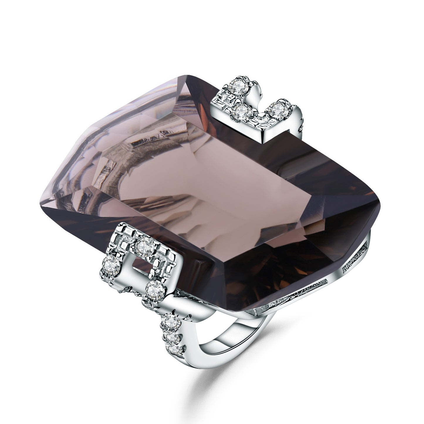 Bague en cristal de thé naturel de luxe et luxueuse avec un sens du design à la mode Bague en argent 925 avec pierre précieuse naturelle irrégulière de gros carats