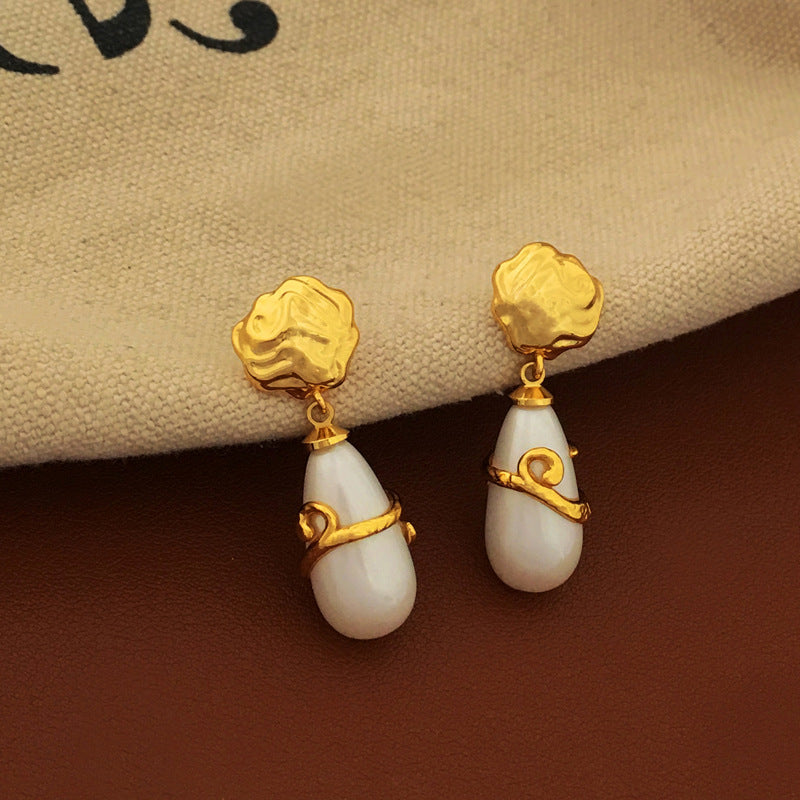 [DF] boucles d'oreilles en perles baroques à la mode avec aiguille en argent S925 auto-conçues avec des gouttes d'eau irrégulières et de longues oreilles 