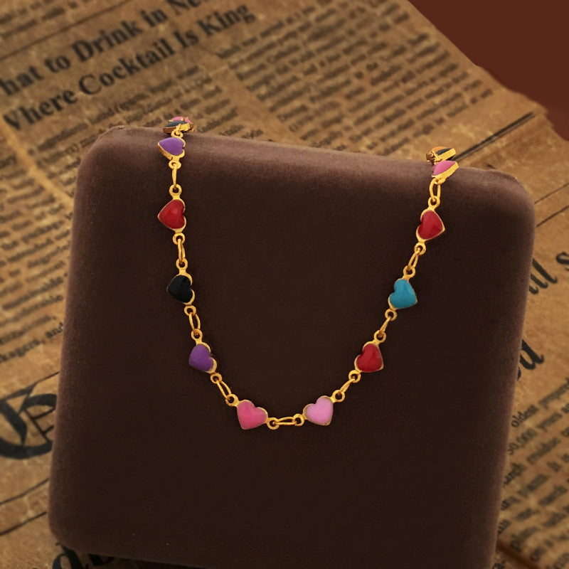 [DF]Copper-plated gold Bohemian color love necklace personality simple design clavicle chain popular in summer.