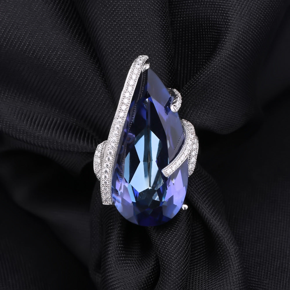 Bague de luxe en argent s925 avec pierres précieuses bleues violettes de haute qualité, bague en cristal de couleur carat, explosions en Europe et en Amérique.