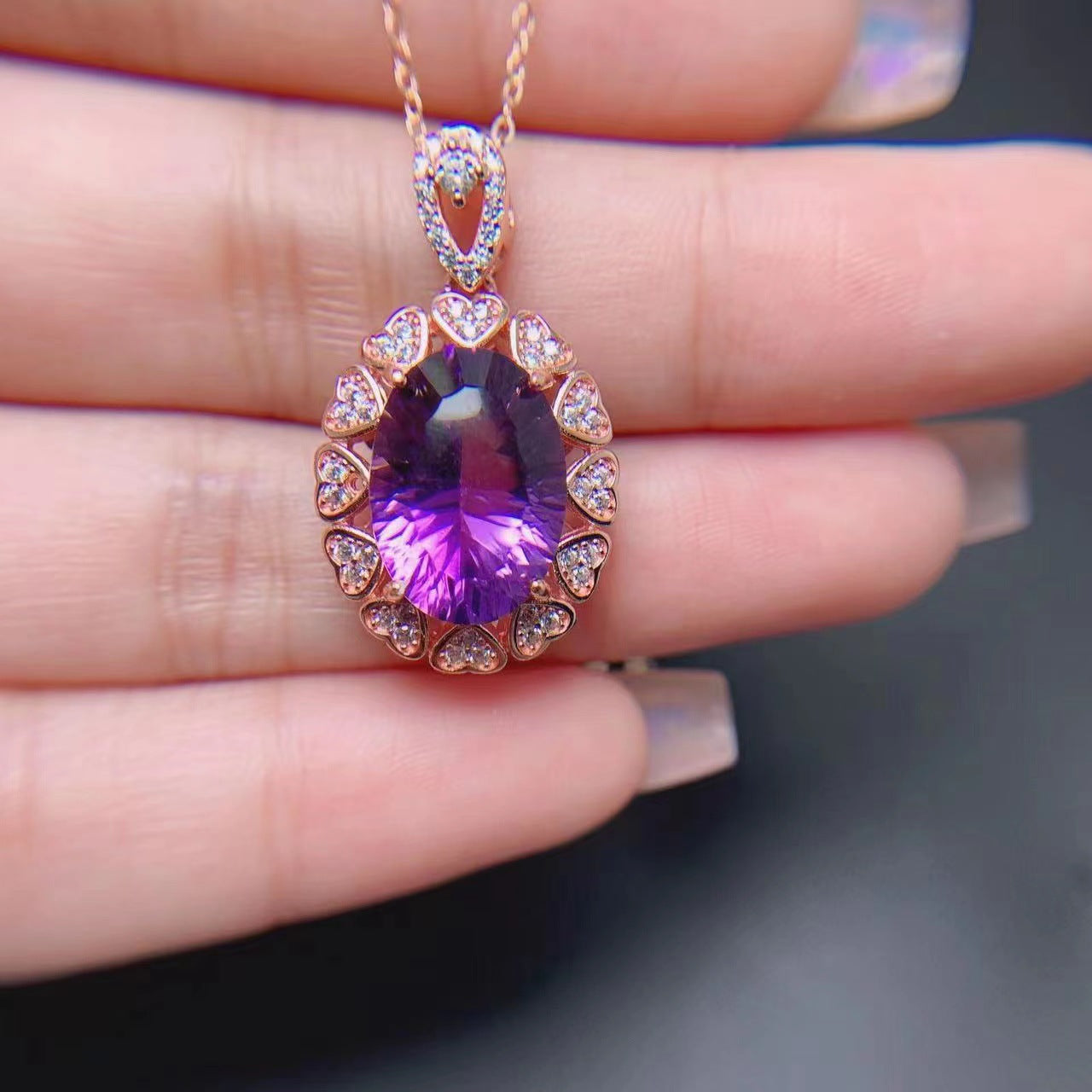 Color Treasure jewelry 925 silver inlaid natural amethyst pendant