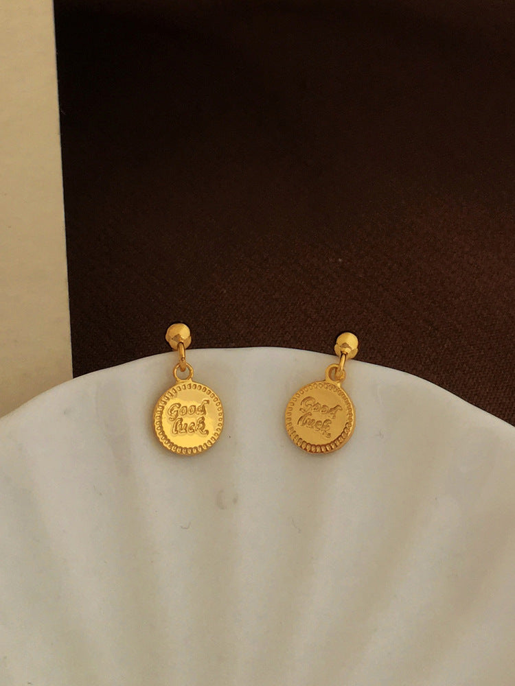 [DF]Pendientes de botón de estilo barroco con aguja de plata S925 bañados en oro real y cobre, pendientes de letras geométricas simples, pendientes estilo ins