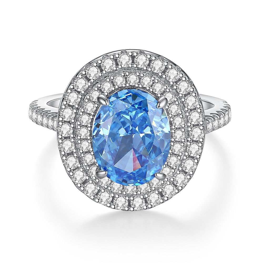 Bague coupe fleur de glace en argent S925, trésor bleu, Zircon, diamant à haute teneur en carbone, bague fleur de glace