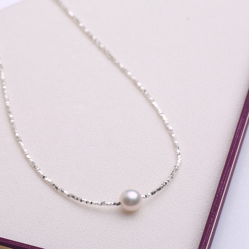 [DF]"Silver Shards & Pearl" S925 Sterling Silver Natural Pearl Necklace - Exquisite and Niche Collarbone Chain, Versatile Summer Accessory for Women.