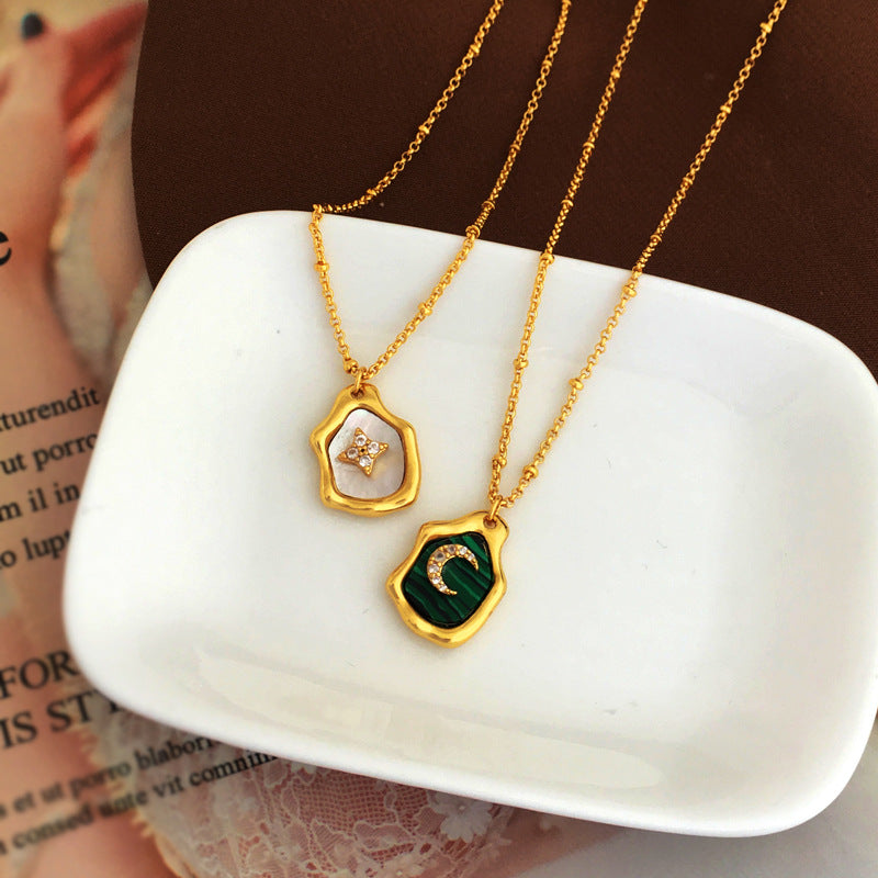 [DF]Copper plated real gold Korean spring/summer new irregular geometric pendant necklace temperament diamond-set choker collarbone chain