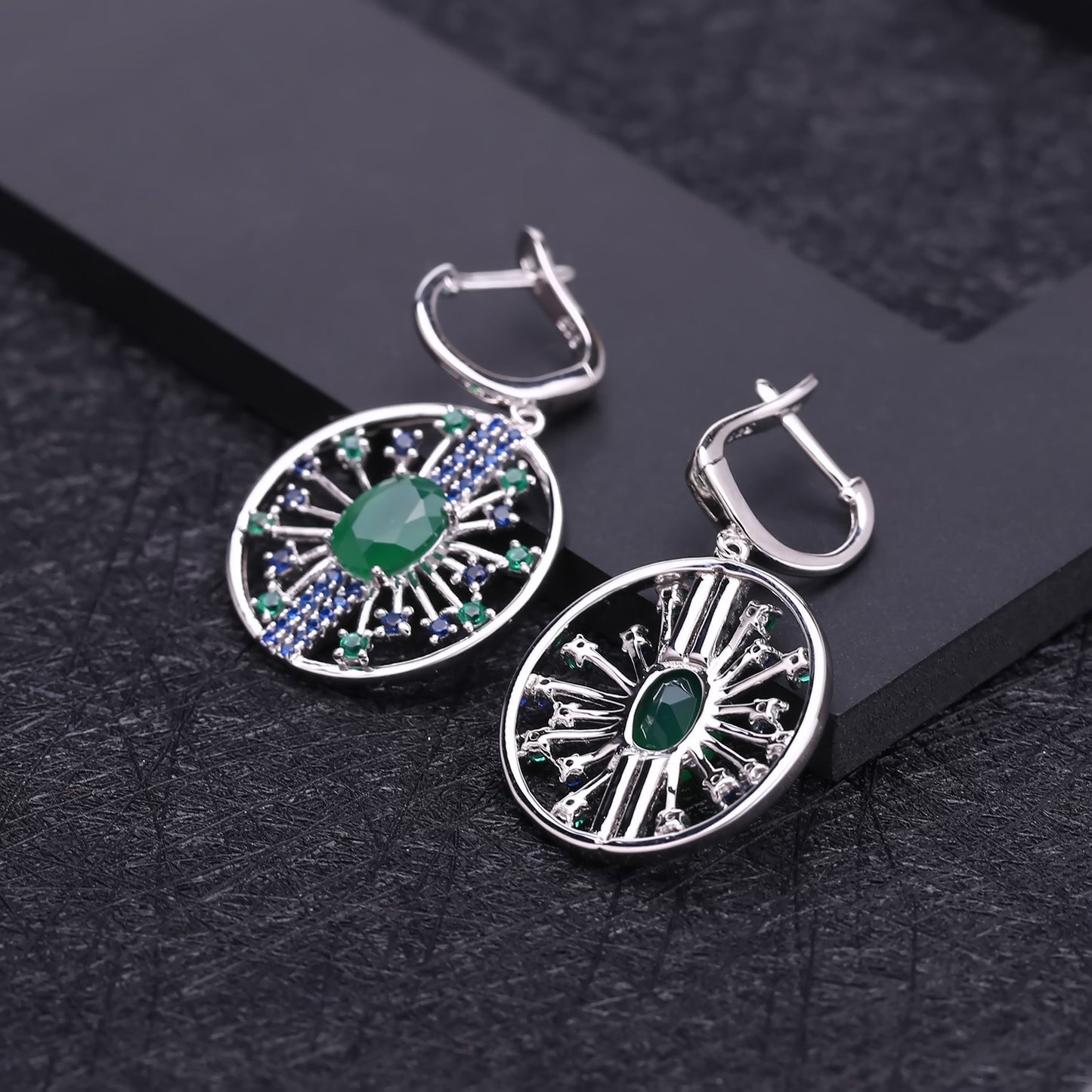 Natural gemstone earrings, luxurious and high-end accessories, 925 silver natural green agate earrings, earrings