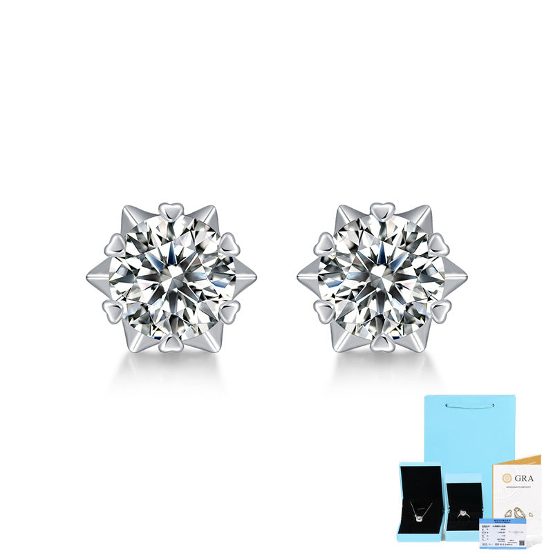 925 Silver Mosang Stone Snowflake Earrings Simplified Earrings