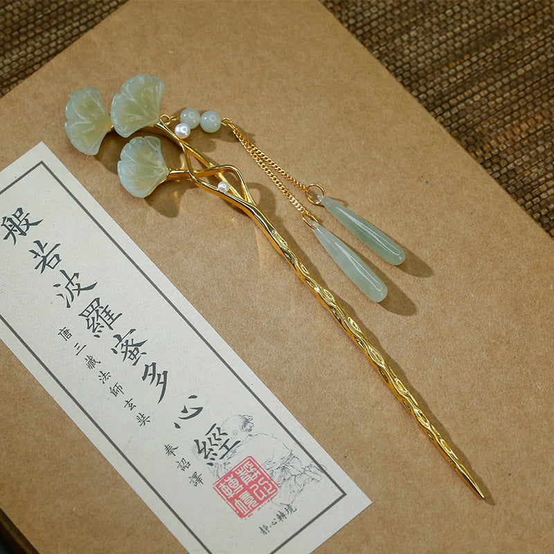 S925 silver inlaid Hotan Jade hairpin hairpin hairpin with delicate hair