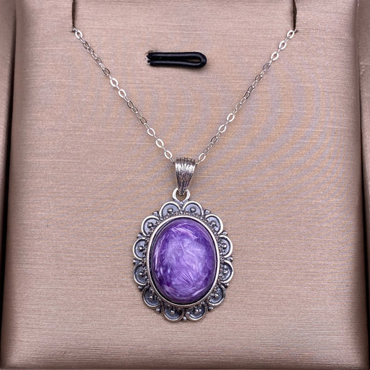 Purple dragon Amethyst pendant s925 silver inlaid vintage silver distressed colored gemstone clavicle chain silver necklace