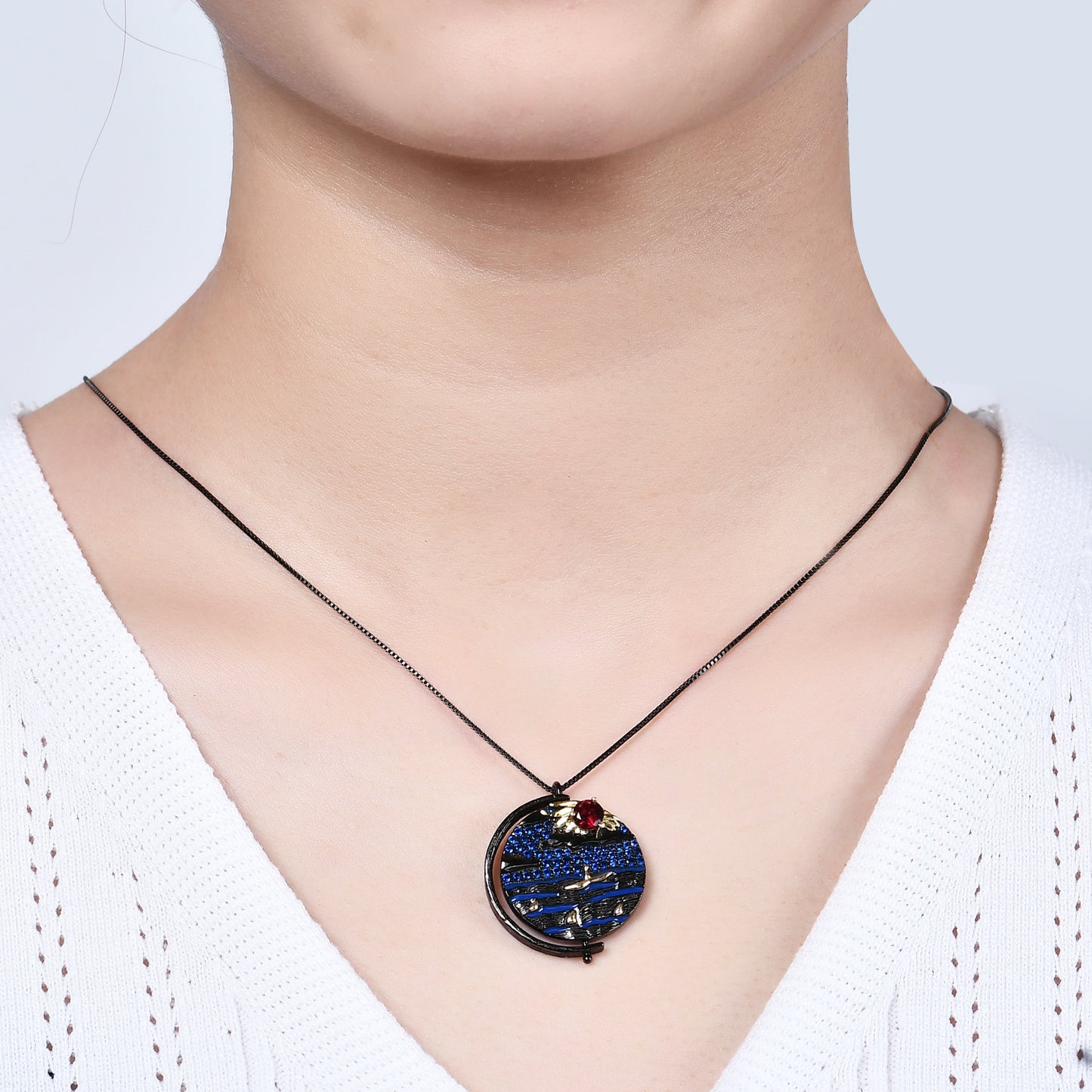 Collier de créateur de bijoux rétro en argent s925 avec pendentif coloré incrusté