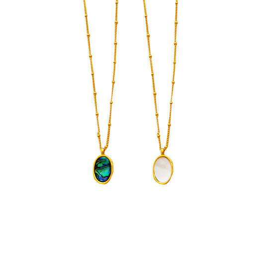 [DF]Copper plated real gold vintage emerald green geometric pendant necklace personality irregular shell necklace collarbone chain