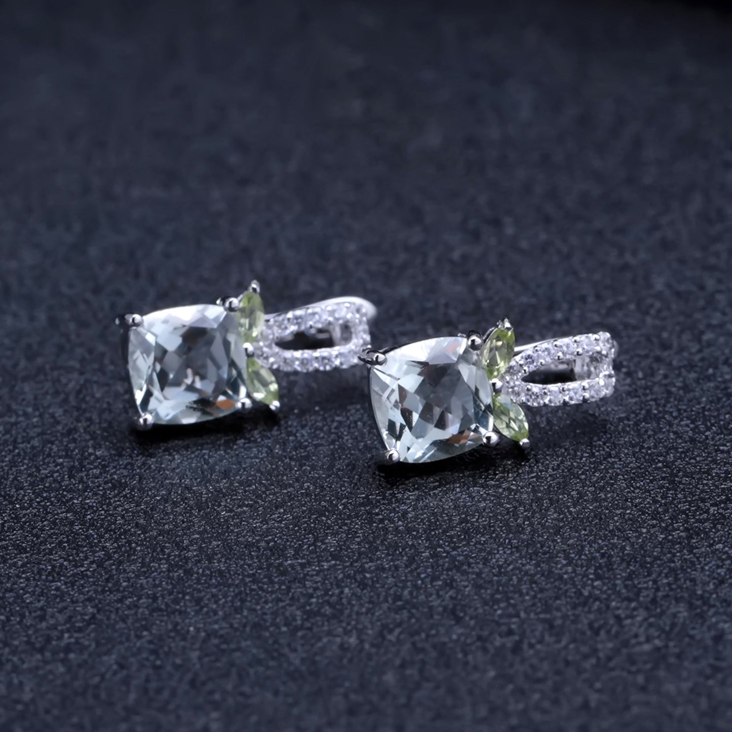 Natural Green Amethyst Earrings s925 Silver Inlaid Natural Gemstone Earrings Earrings