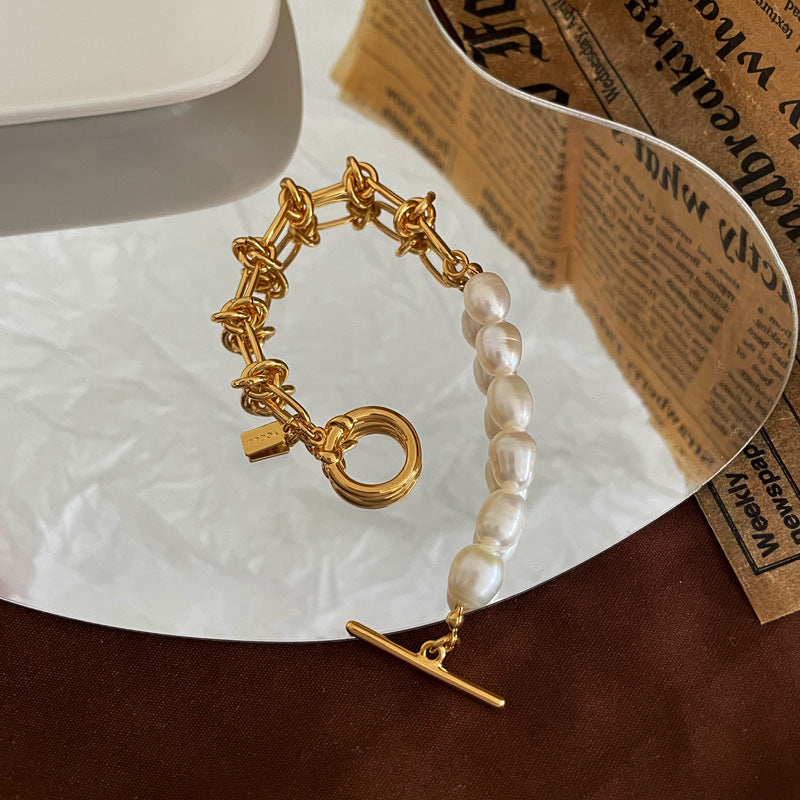 [DF]Korean Style Knot Chain Bracelet Personalized Creative Splicing Design Pearl Bracelet Retro Fashion Handicraft