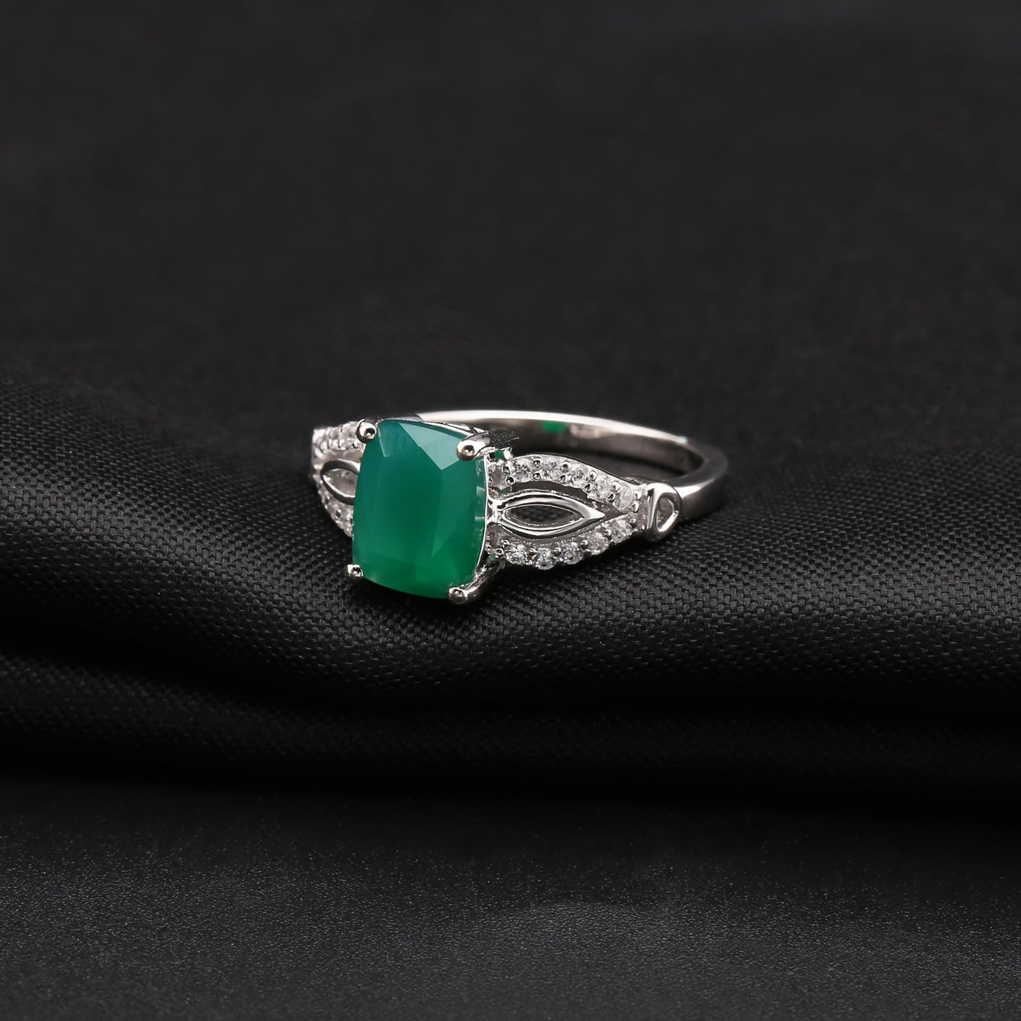 Bague en agate verte avec pierre précieuse de couleur naturelle Bague en argent sterling 925 avec pierre précieuse carrée