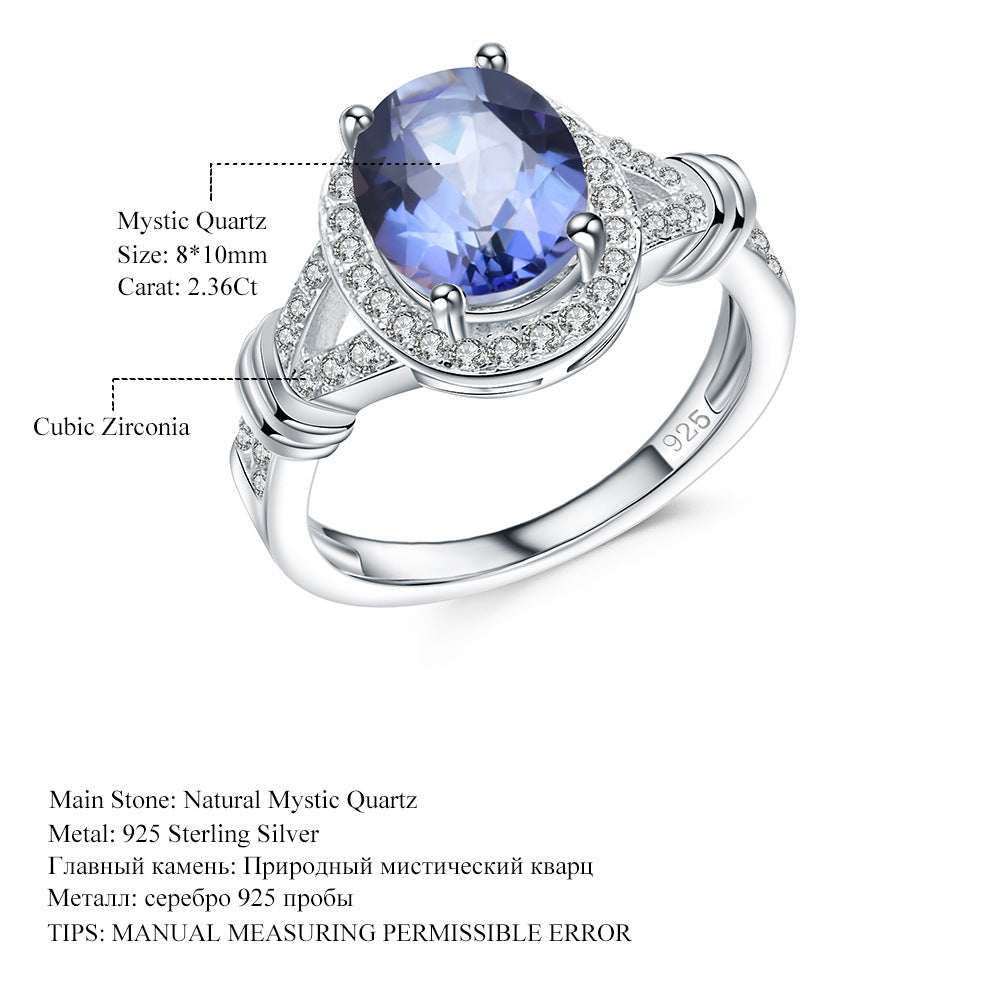 Light luxury high-end personality colored gemstone ring S925 silver inlaid colored crystal ring