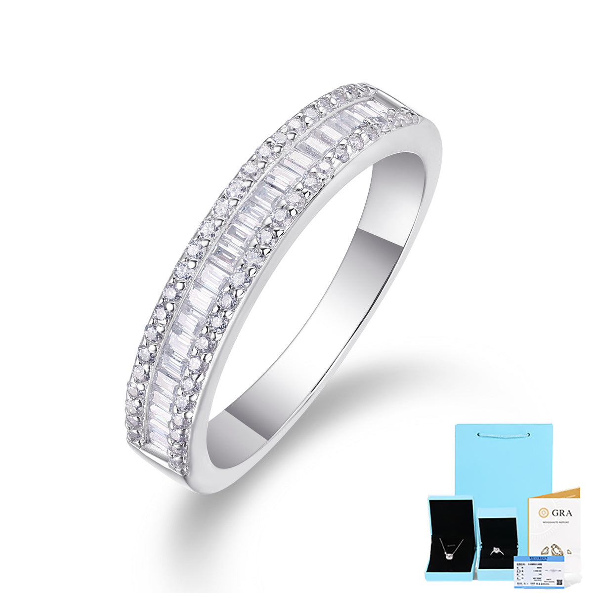 S925 Silver Beautiful Moment Ring Mosang Stone Hao Set Closed Ring