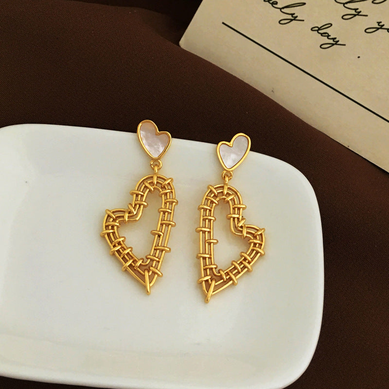 [DF]Copper plated genuine gold S925 silver needle design, love earrings, retro hollow earrings, personalized exaggerated ear accessories