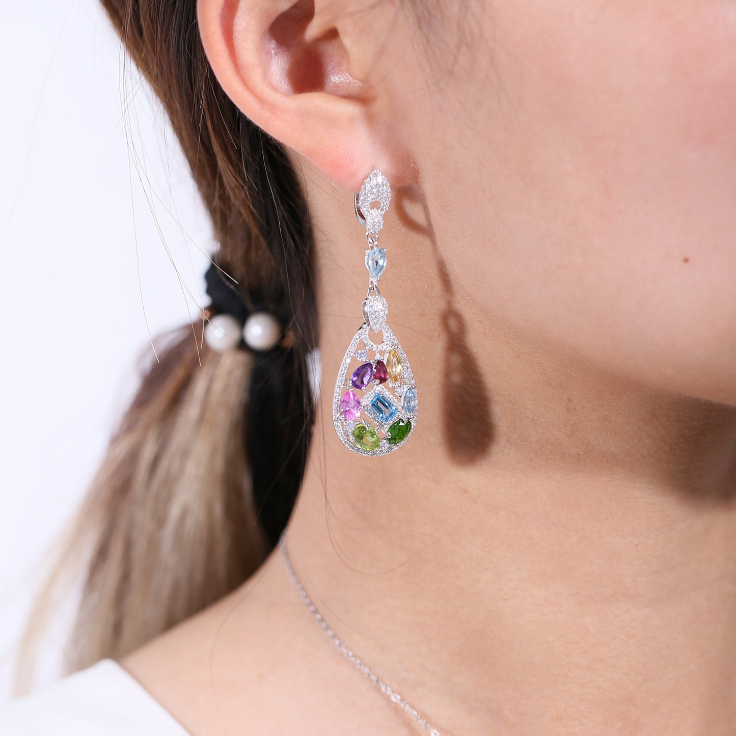 Personalized Colorful Gem Earrings 925 Pure Silver Natural Topaz Crystal Olivine High Grade Earrings