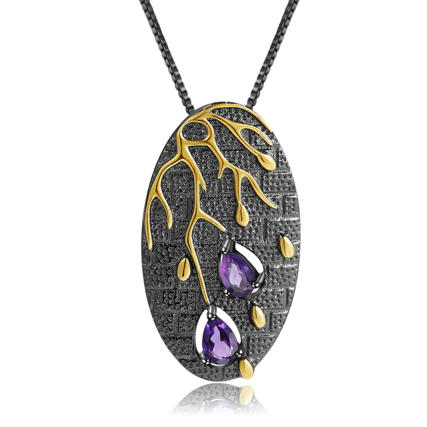 S925 sterling silver natural amethyst necklace pendant