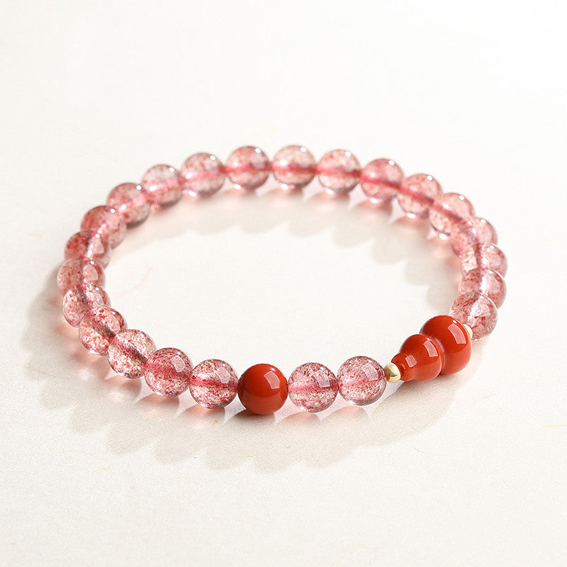 Natural Strawberry Crystal Bracelet paired with Southern Red Agate Ruyi Gourd