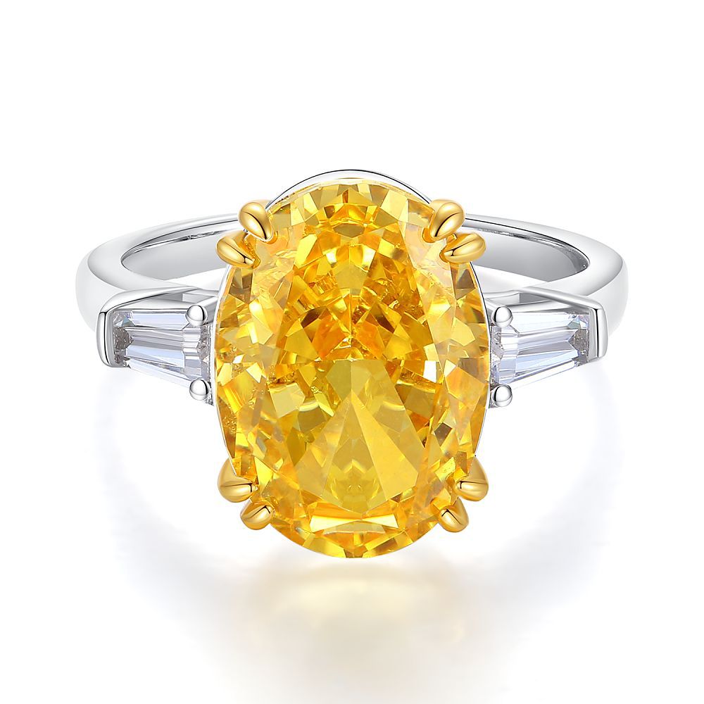 S925 Pure Silver Yellow Diamond Ring Women's Ice Flower 8A Zircon Ring Wedding Ring