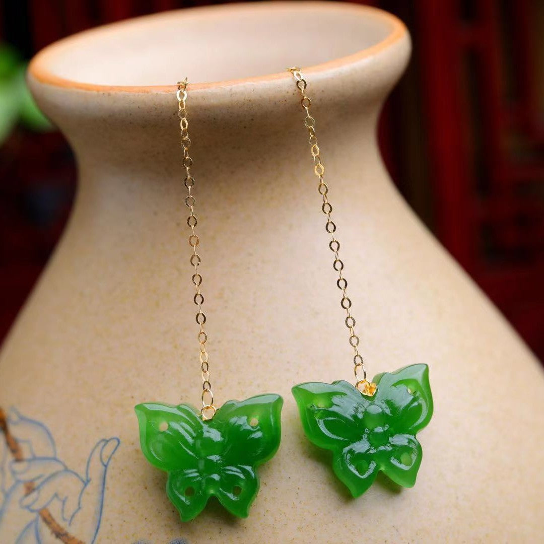 Hotan Jade Earline Jade Butterfly Earrings