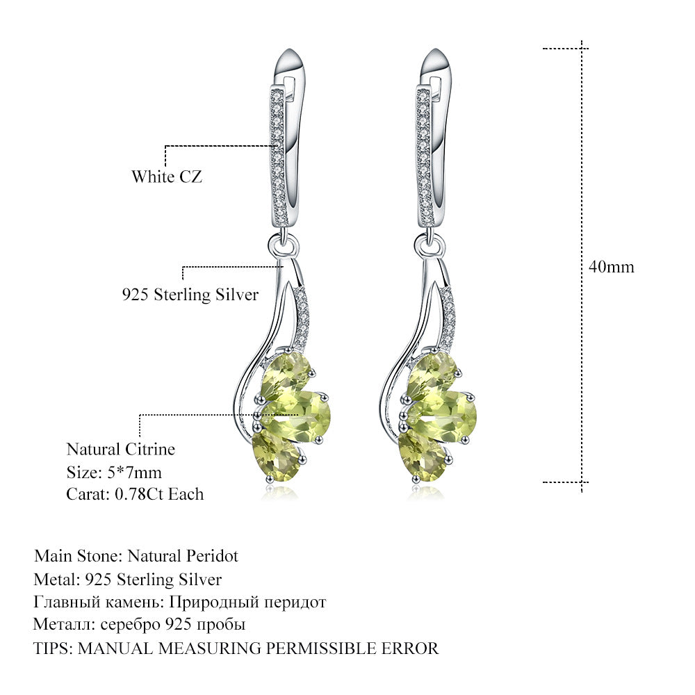 Boucles d'oreilles en olivine naturelle au design tendance en argent sterling s925 incrusté de boucles d'oreilles colorées naturelles