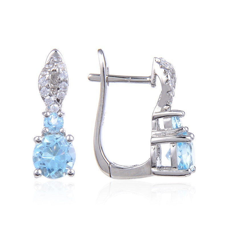 Boucles d'oreilles en pierre naturelle Boucles d'oreilles à clous en argent S925 avec pierres précieuses incrustées de topaze rétro européennes et américaines