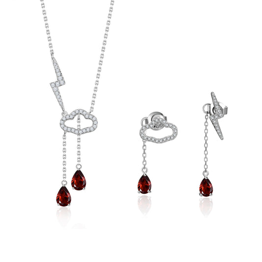 Stud Necklace Set s925 Silver Inlaid Garnet Jewelry Set