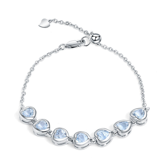 Bracelet en forme de cœur avec topaze naturelle pour femme, en argent S925 incrusté, trésor naturel et coloré, amour