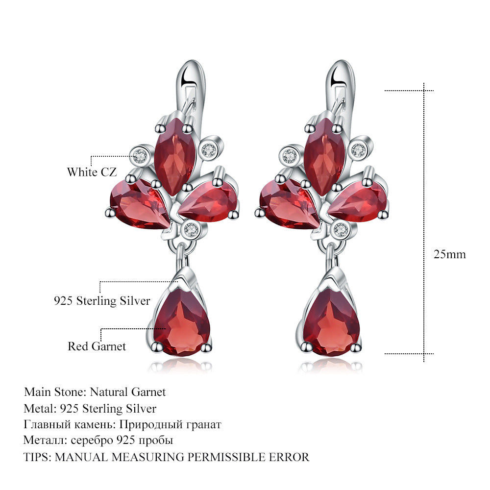 Boucles d'oreilles et boucles d'oreilles en grenat incrusté de trésor coloré naturel, boucles d'oreilles et boucles d'oreilles en argent s925 avec pierre de naissance